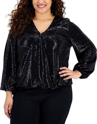 Sequined Shimmering Surplice Blouse, Created for Macy's