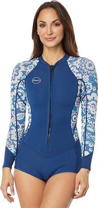 Bahia 2/1 mm Long Sleeve Surf Suit (French Navy/Cris Floral) Women's Suits Sets