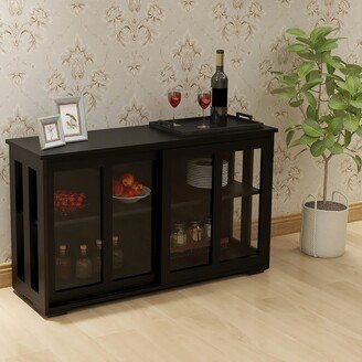Tiramisubest Kitchen Storage Stand Cupboard With Glass Door-Black