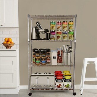 Kahomvis Silver 4-Tier Steel Wire Garage Storage Shelving Unit with wheels