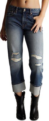 Women's Distressed Cuffed Relaxed-Fit Jeans