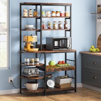 yuzhou 10-Tier Kitchen Bakers Rack with Power Outlets, S-Hook and Pull-Out Drawer