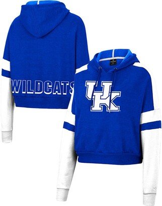 Women's Heather Royal Kentucky Wildcats Throwback Stripe Arch Logo Cropped Pullover Hoodie