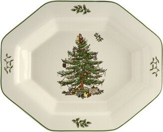 Christmas Tree Octagonal Server, 9.5 Inch Serving Tray for Swerving Vegetables, Chicken, Dinner, Made of Earthenware