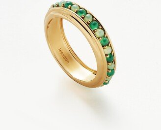 Hot Rox Gemstone Stacking Ring | 18ct Gold Plated Vermeil/Green Onyx & Chalcedony