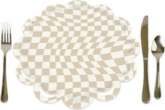 Big Dot of Happiness Tan Checkered Party - Round Table Decorations - Paper Chargers - Place Setting For 12