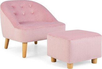 Kids Sofa Chair w/ Ottoman Toddler Single Sofa Velvet Upholstered Couch Pink