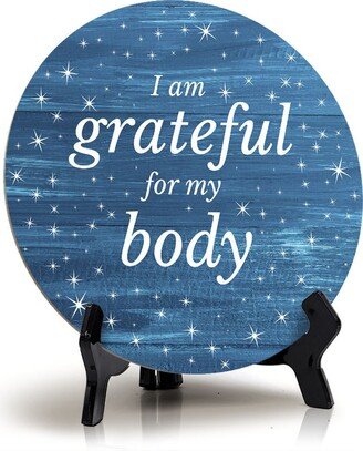 I Am Grateful For My Body Blue Wood Color Circle Table Sign | 5