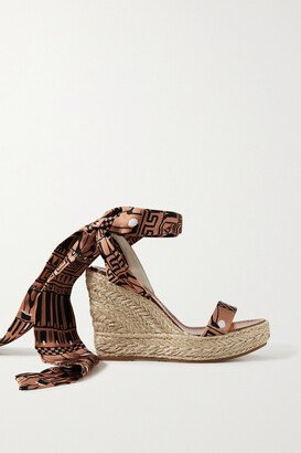 Monica Du Désert 120 Printed Satin Espadrille Wedge Sandals - Brown