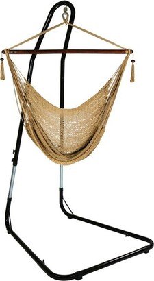 Sunnydaze Decor Sunnydaze Caribbean Style Extra Large Hanging Rope Hammock Chair Swing with Sd - 300 lb Weight Capacity - Tan