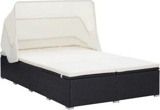 2-Person Sunbed with Cushion Poly Rattan Black - 76.4 x 47.4 x 43.3
