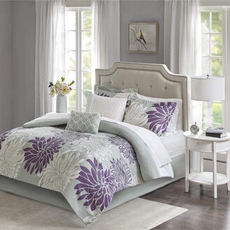 Gracie Mills 9-pc Mable Complete Comforter and Cotton Sheet Set, Purple - Full