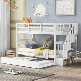 hommetree Twin Over Twin Bunk Bed with Trundle and Storage Stairway