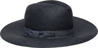 Denim-trimmed Straw Panama Hat Hat Midnight Blue