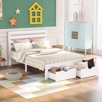 IGEMAN Full Size Wood Platform Bed with 2 Drawers and Headboard, No Box Spring Needed, Bedroom Furniture for Kids Teens Adults