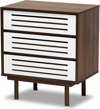 3 Drawer Meike Two-Tone Wood Nightstand Walnut/White