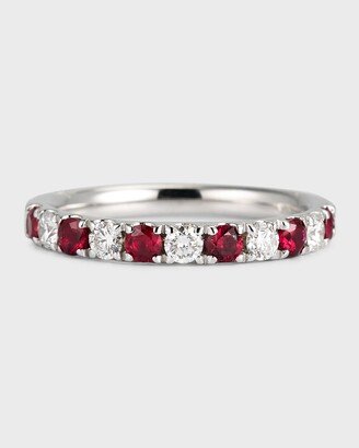 David Kord 18K White Gold Ring with 2.5mm Alternating Rubies and Diamonds, Size 6