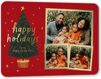 Holiday Cards: Polished Tree Holiday Card, Gold Foil, Red, 5X7, Holiday, Matte, Personalized Foil Cardstock, Rounded