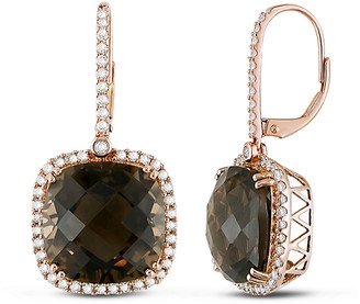 Diamond Select Cuts 14K Rose Gold 22.91 Ct. Tw. Diamond & Smokey Quartz Earrings