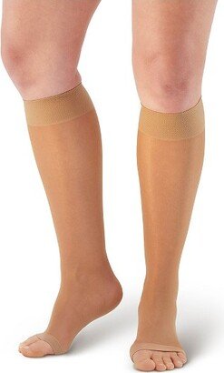 Ames Walker AW Style 76OT Women's Soft Sheer 8-15 mmHg Compression Open Toe Knee Highs Natural Large