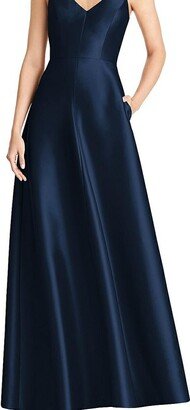 V-Neck Full Skirt Satin Maxi Dress