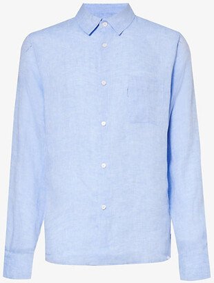 Mens Blue Monaco Regular-fit Linen Shirt