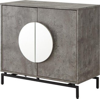 Home Source Cement Console Bar Cabinet with Half Moon Handles