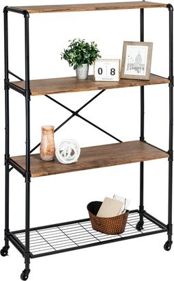 4-Tier Industrial Rolling Bookshelf - Black, Wood