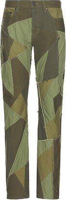 Patchwork Boot Cut Pants in Olive