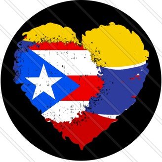 Colombia Puerto Rico Heart - Colombian Flag Nationality Sign Heritage Metal Round