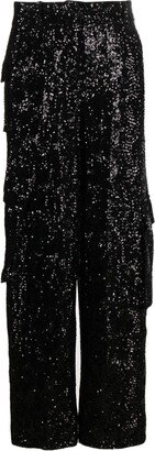 High-Waist Sequined Cargo Trousers