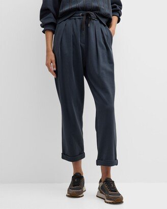 Double-Pleated Cotton Felpa Ankle Joggers