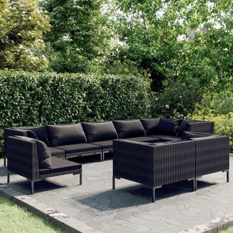 9 Piece Patio Lounge Set with Cushions Round Rattan Dark Gray - 27.6 x 27.6 x 24