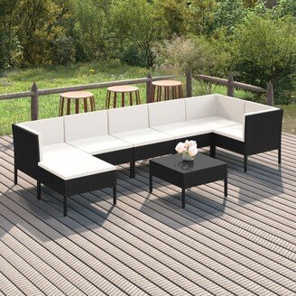 8 Piece Patio Lounge Set with Cushions Poly Rattan Black-AC