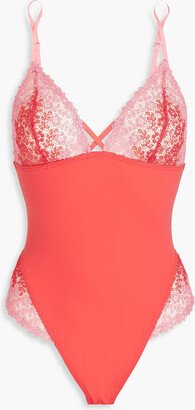 Veneto corded lace-paneled stretch-jersey bodysuit