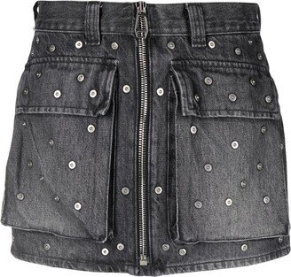 Stud-Embellished Denim Miniskirt