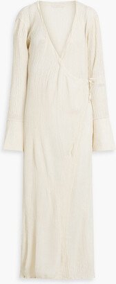 SAVANNAH MORROW Sky belted plissé bamboo and silk-blend maxi wrap dress