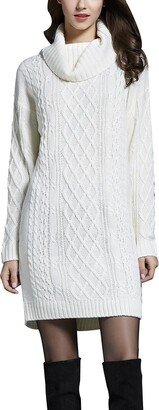 BiilyLi Women Spring Oversized Cozy up Knit Sweater Casual Turtleneck Long Sleeve Loose Fit Jumper Pullover Top Bottom Shirt Midi Dress (White