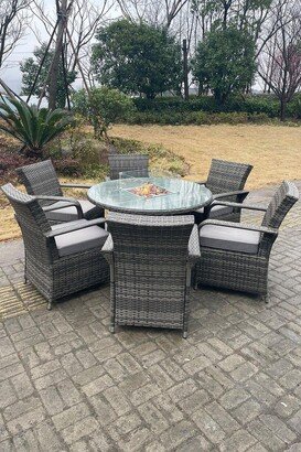 Fimous PE Rattan Gas Fire Pit Round Dining Table Gas Heater Dining Table And