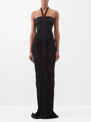 Halterneck Ruched-jersey Maxi Dress