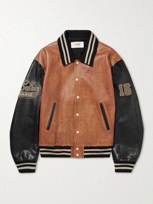 Teddy Oversized Logo-Appliquéd Leather Bomber Jacket