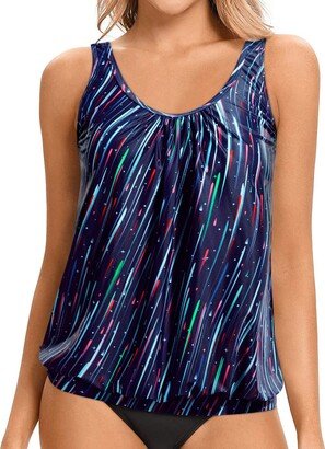 Yonique Womens Blouson Tankini Top No Bottom Loose Fit Swim Top Modest Tank Top