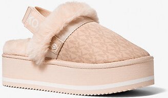 Fifi Signature Logo Nylon and Faux Fur Platform Slipper