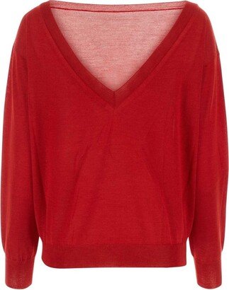 V-Neck Long-Sleeved Sweater-AC