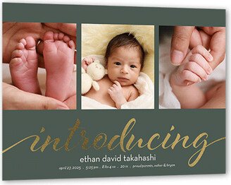 Birth Announcements: Shining Introductions Birth Announcement, Gold Foil, Green, 6X8, Matte, Signature Smooth Cardstock, Square