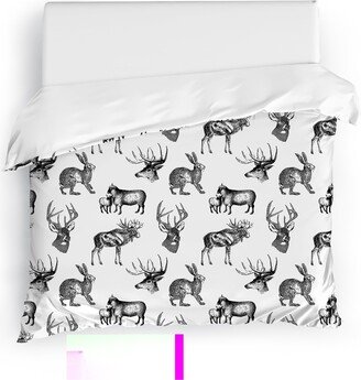 WOODLAND CREATURES BLACK AND WHITE Duvet Cover