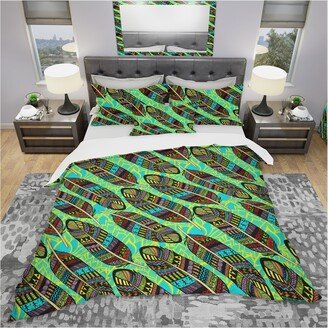 Designart 'Colourful Feathers with native Patterns' Modern & Contemporary Bedding Set - Duvet Cover & Shams