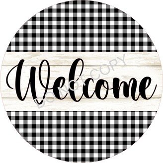 Welcome Buffalo Plaid Gingham Everyday Sign - Round Door Hanger Wreath Supplies Center