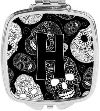 CJ2008-HSCM Letter H Day of the Dead Skulls Black Compact Mirror