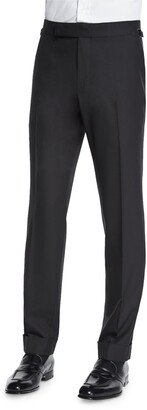 O'Connor Base Flat-Front Sharkskin Trousers, Black